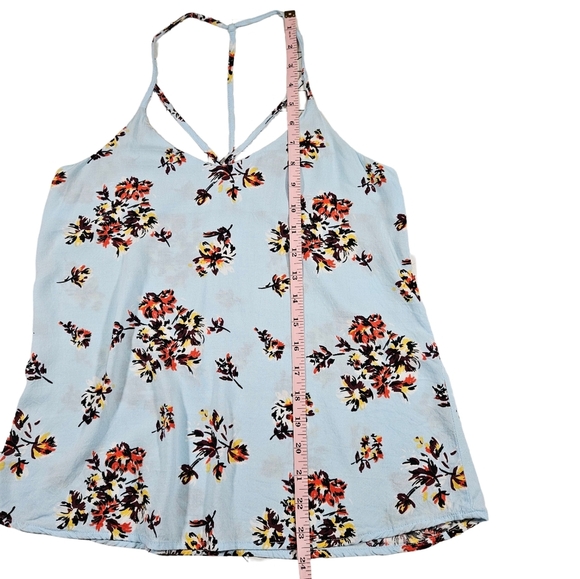 No Boundaries Strappy Racerback Floral Tank, Light Blue/Floral, XS - Picture 3 of 7
